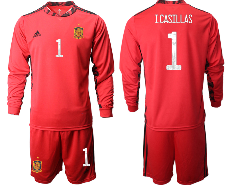 Cheap Men 2021 European Cup Spain red Long sleeve goalkeeper 1 Soccer Jersey